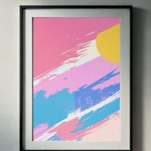 90’s-inspired abstract art with pastel pink, blue, and yellow brushstroke patterns, perfect for retro printable wall art.